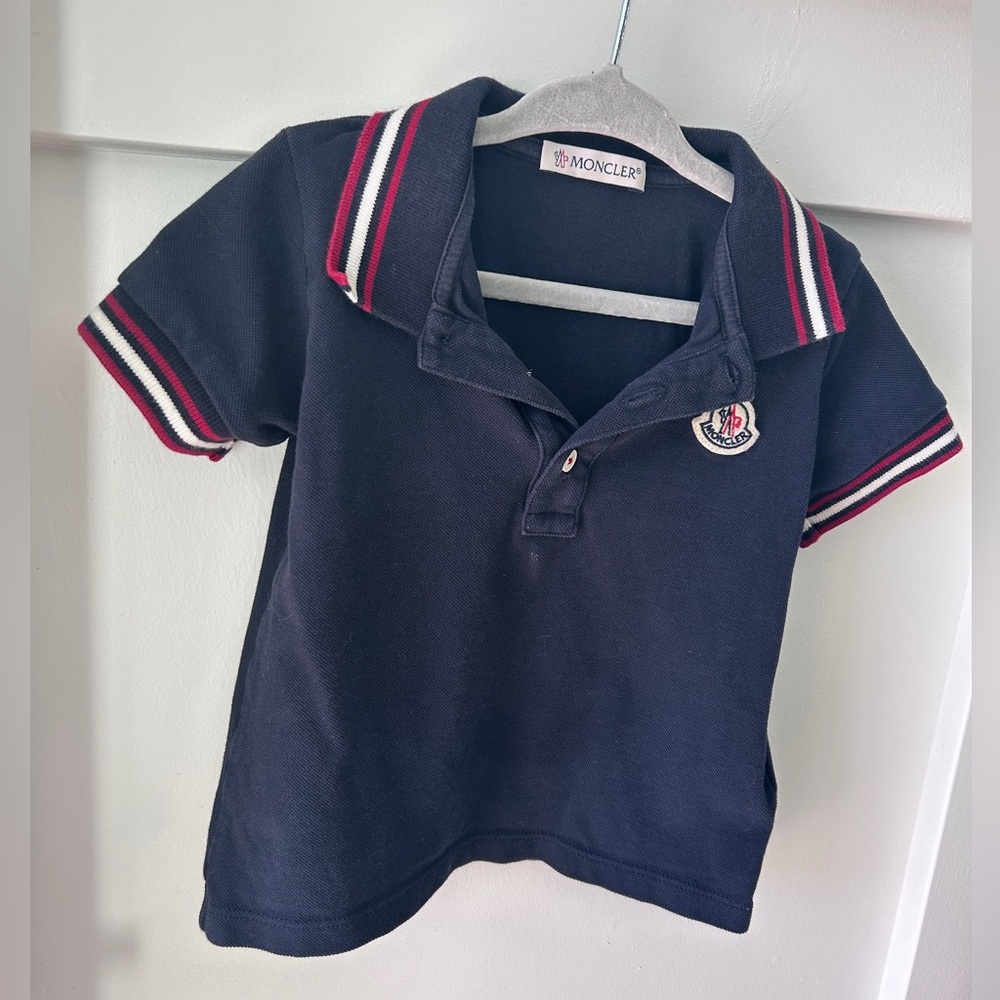 Moncler Kids Polo Shirt in Dark Blue with Red Accents